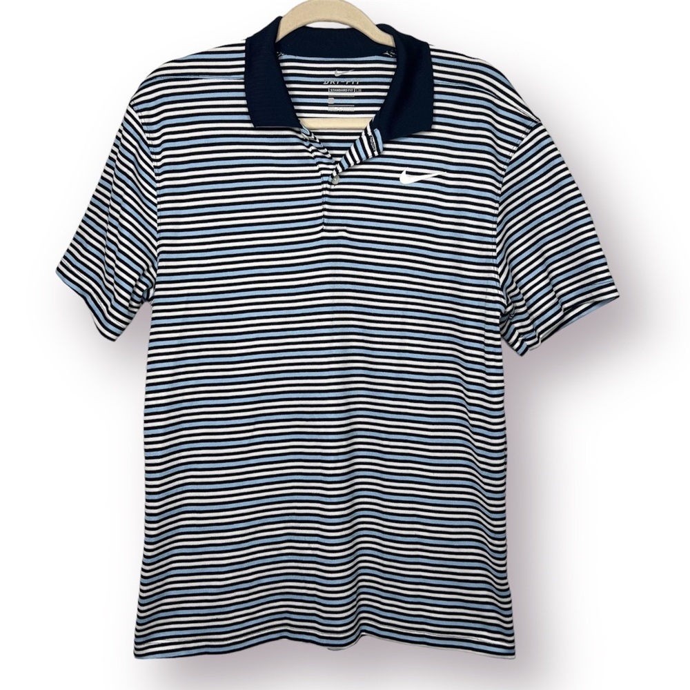 Nike Golf Dri Fit Standard Fit Striped Polo Blue White size medium